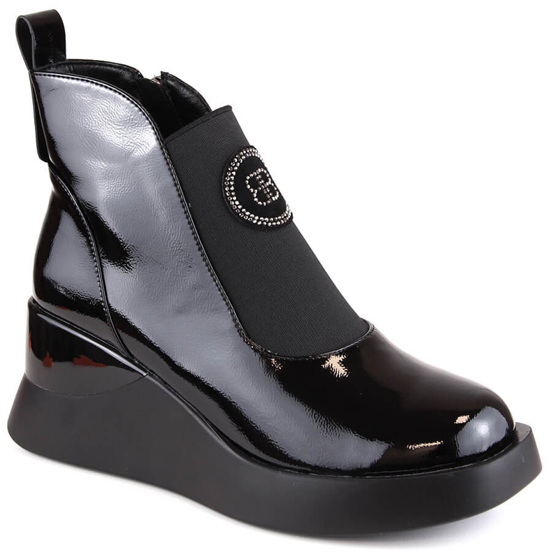 Ženske lakirane čizme na wedge D&amp;A S.Barski Premium Collection MR870-22 crno