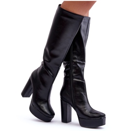 Čizme iznad koljena s crnom petom i platformom Baldrema crna
