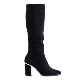 Crne elegantne Shelovet čizme s visokom petom od brušene kože crna