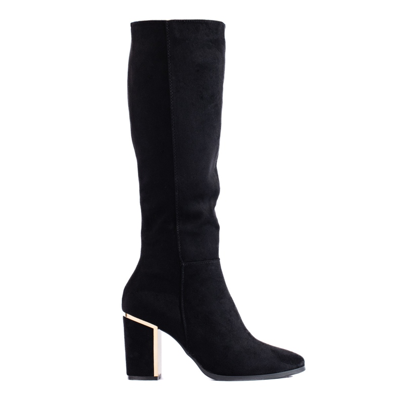 Crne elegantne Shelovet čizme s visokom petom od brušene kože crno