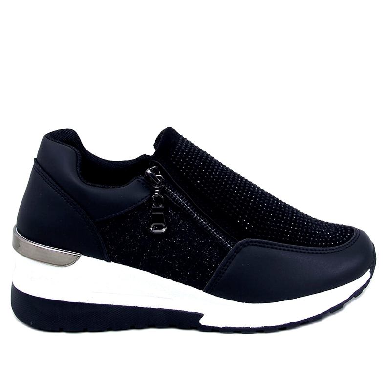 Ženske svjetlucave crne sportske tenisice na wedge crno