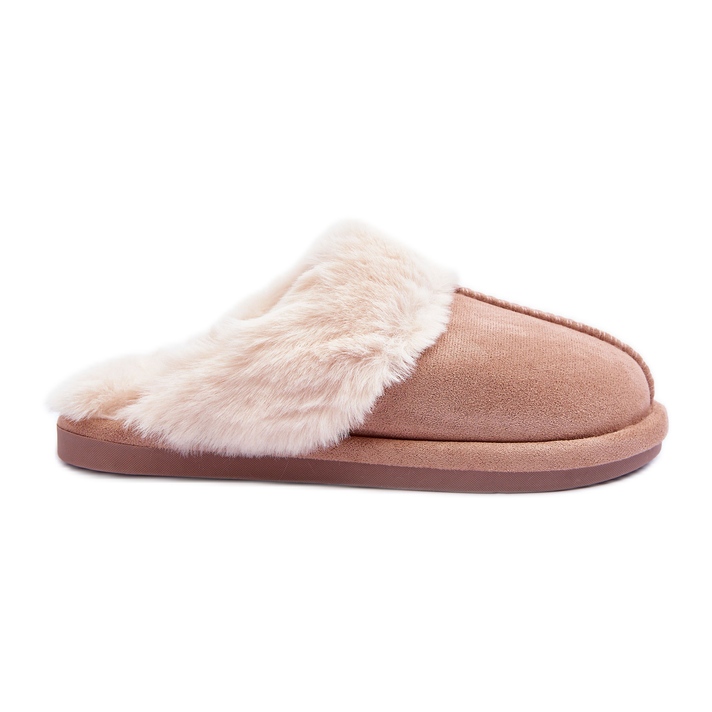 FB3 Ženske ružičaste papuče bež boje s krznom