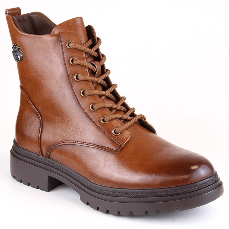 Ženske smeđe čizme na vezanje i patentni zatvarač Potocki SZ12203 smeđa