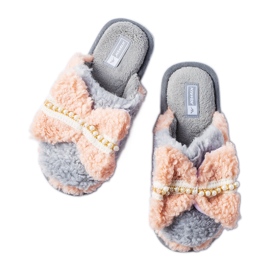 Sive i roze papuče s mašnicom siva