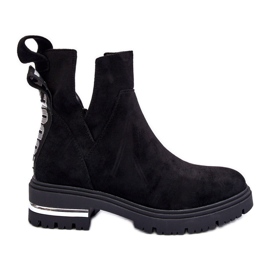 Ravne čizme od brušene kože s izrezima, crna Lamedella