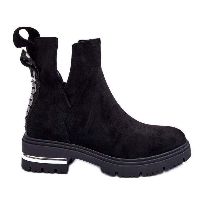 Ravne čizme od brušene kože s izrezima, crna Lamedella crno