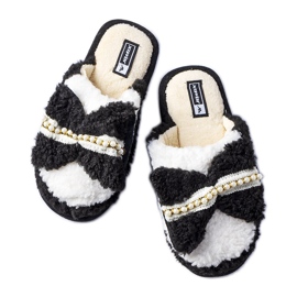 Crno-bijele papuče s mašnom crna