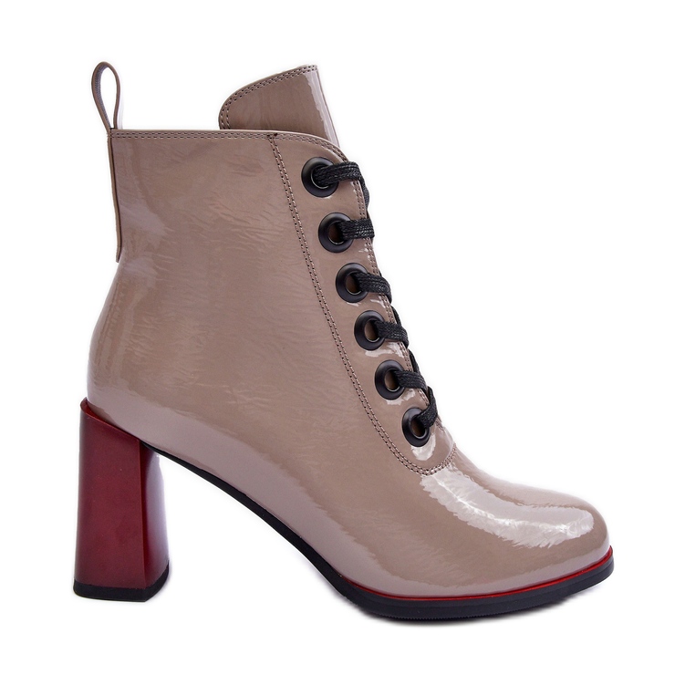 Lakirane gležnjače na vezanje S.Barski MR870-15 tamno bež