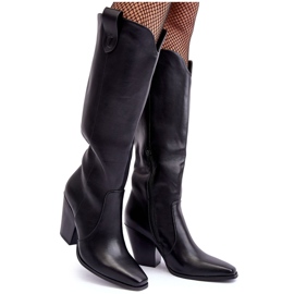 Kožne kaubojske čizme na visoku petu, crne Solere crna