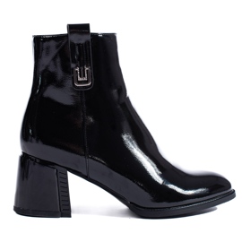 Crne klasične lakirane gležnjače Shelovet na visoku petu crna