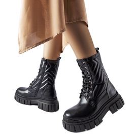 Crne radničke čizme ukrašene prošivanjem Fiacre crna