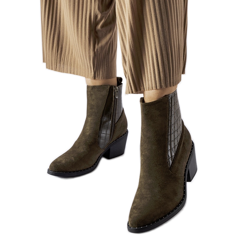 Zelene gležnjače od eko antilop kože s niskom petom Sovere zelena