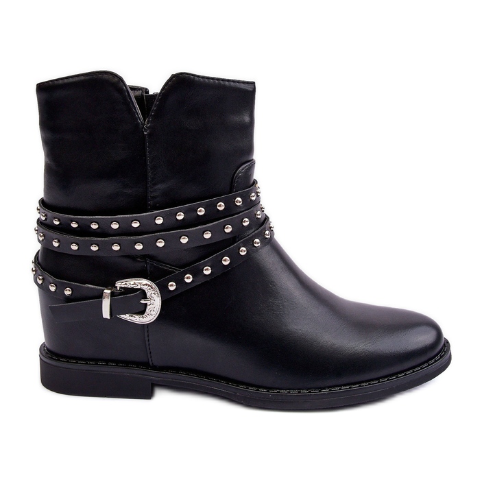Ukrašene kožne ženske ravne čizme, crne, Adkrana crno