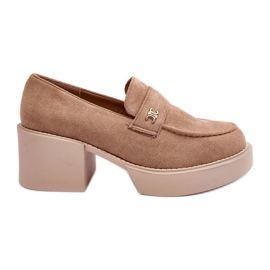 Ženske cipele s visokom petom od brušene kože, bež afnira