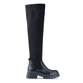 Crne čizme preko koljena s elastičnim gornjim dijelom crna