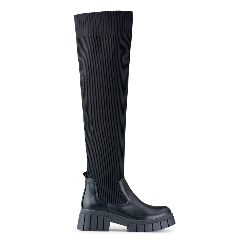 Crne čizme preko koljena s elastičnim gornjim dijelom crno