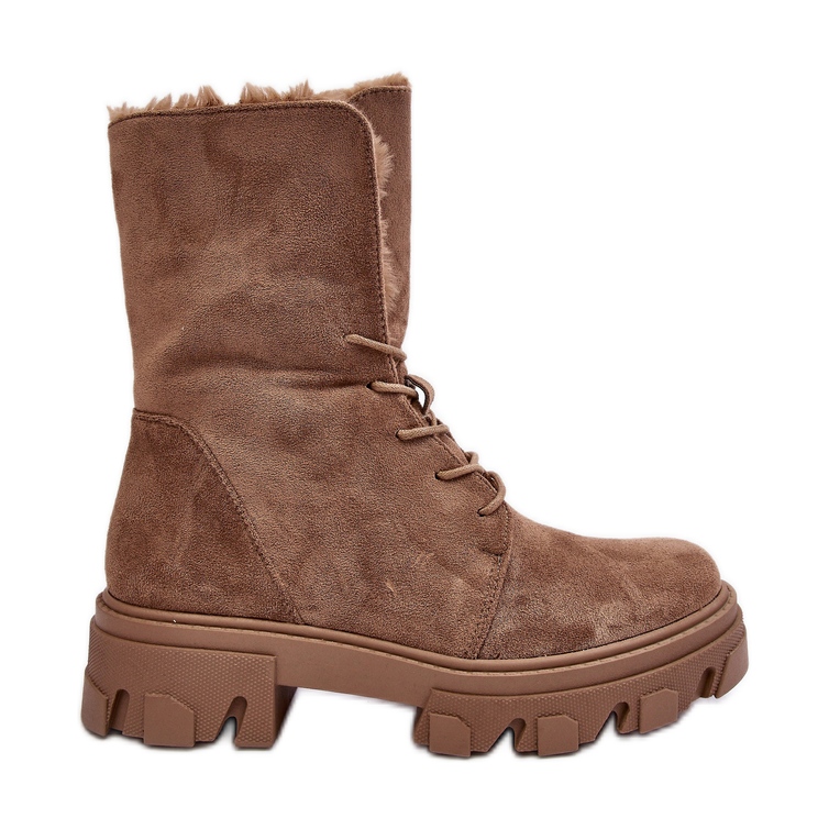 PS1 Gležnjače s krznom na vezanje od brušene kože, tamno bež Frendo smeđa