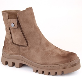 Ženske čizme od brušene kože s džepom, izolirane smeđe Potocki SZ12163 smeđa