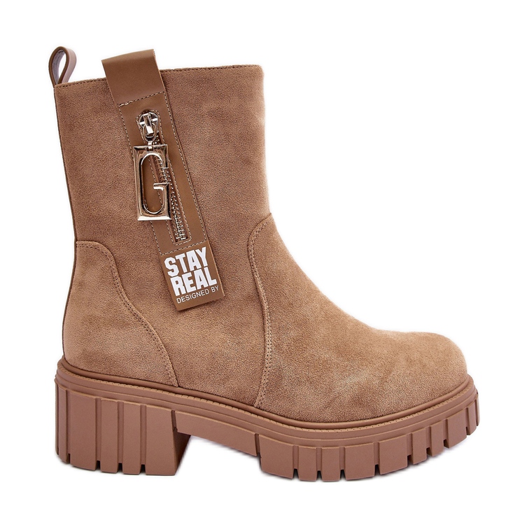 Masivne ženske ravne čizme od brušene kože bež Lunai