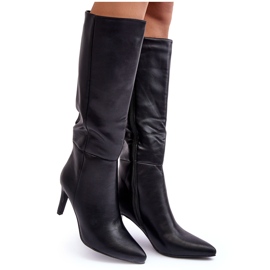 PS1 Kožne čizme s visokom petom iznad koljena, crne Serpens crna