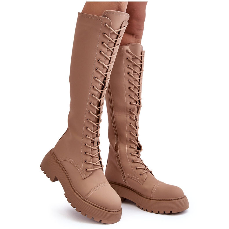 PS1 Tople čizme na vezanje preko koljena, tamno bež, Bergdis