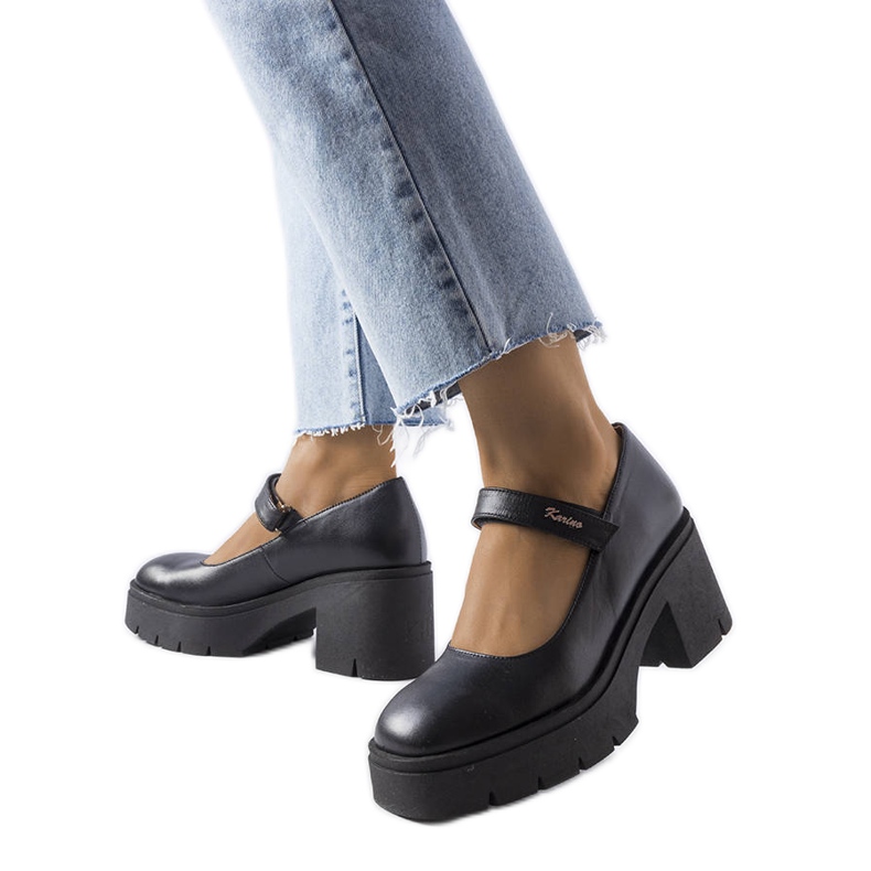 Karino crne kožne cipele s visokom petom crno