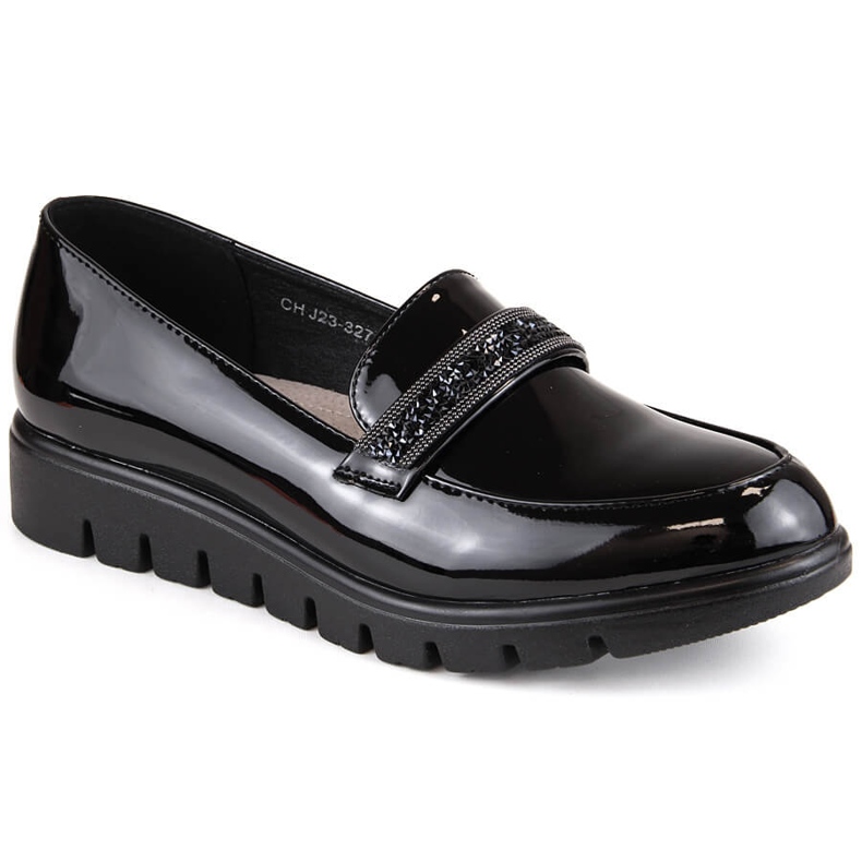 Udobne cipele, lakirane slip-on mokasine, crne, T.Sokolski J23-327 crno