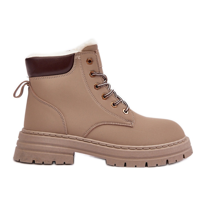 Ženske traperice s krznenom izolacijom, tamno bež fenan