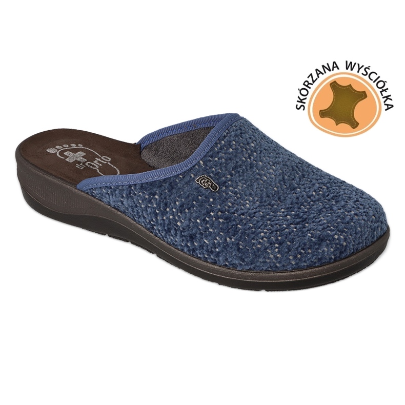 Dr.ORTO Befado ženske papuče s kožnim umetkom 133D001 tamnoplave plava