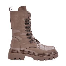 Ženske radne gležnjače na vezanje tamno bež S.Barski MR870-72