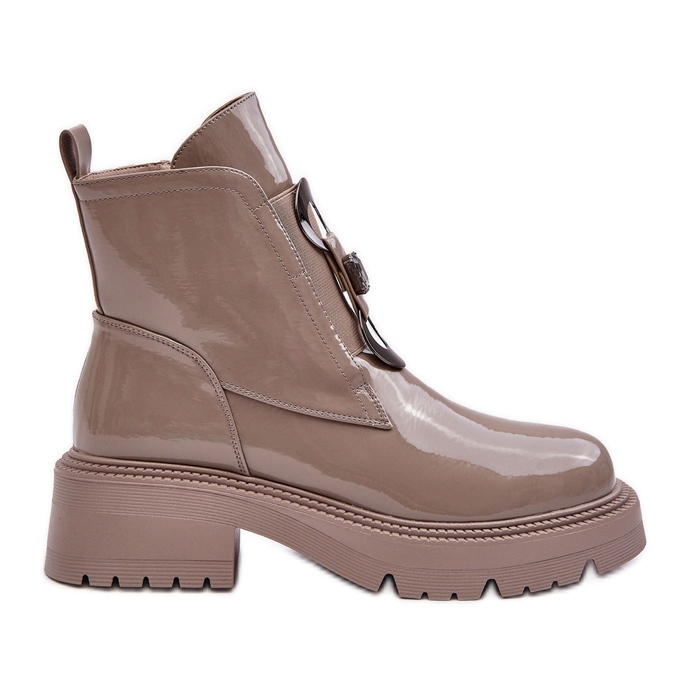 Lakirane ženske čizme s ukrasom bež S.Barski MR870-53