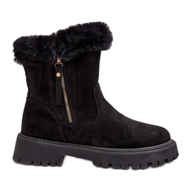 PE1 Ženske gležnjače od brušene kože s krznom, crne Hasiva crna