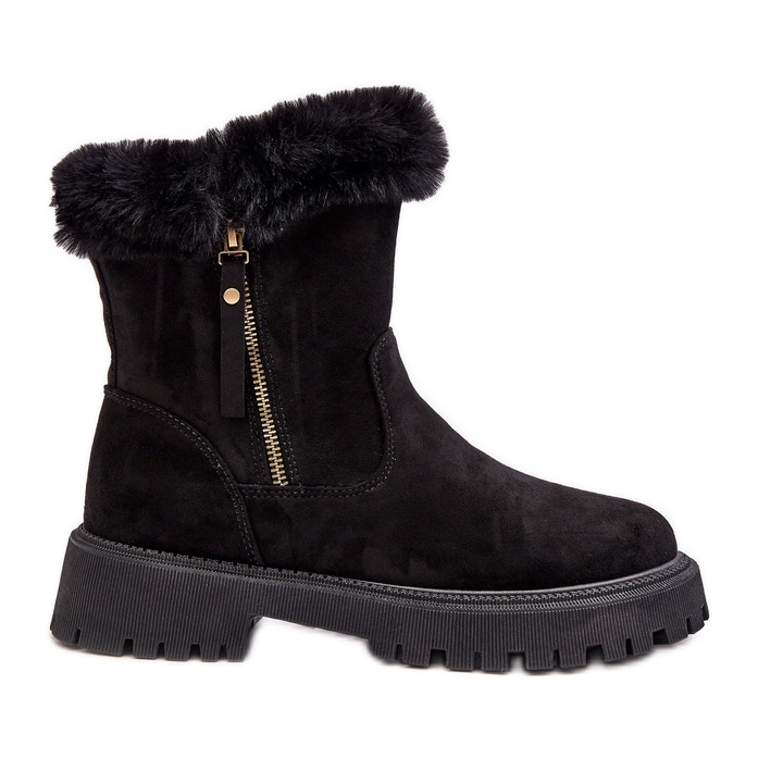 PE1 Ženske gležnjače od brušene kože s krznom, crne Hasiva crno