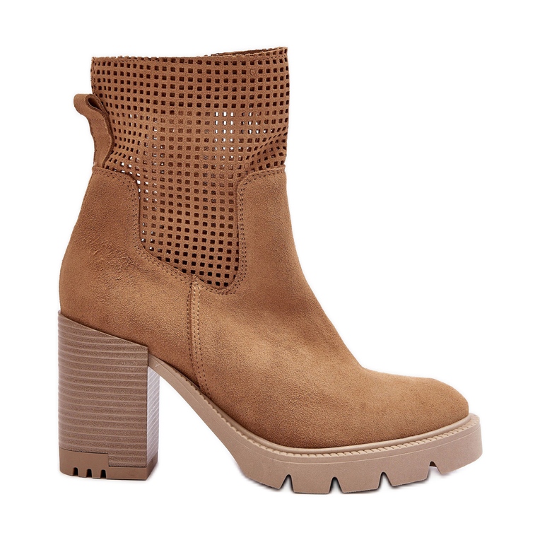 Lewski Shoes Ažur ženske gležnjače od brušene kože Camel Lewski 3386 bež