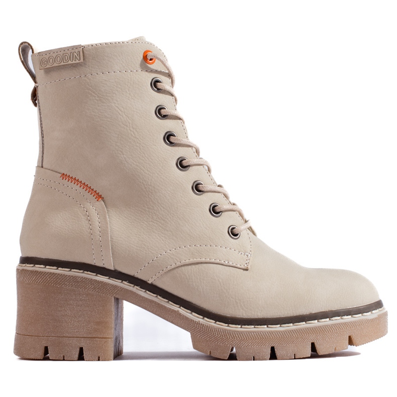 Bež gležnjače od brušene kože Shelovet na vezanje i široku petu