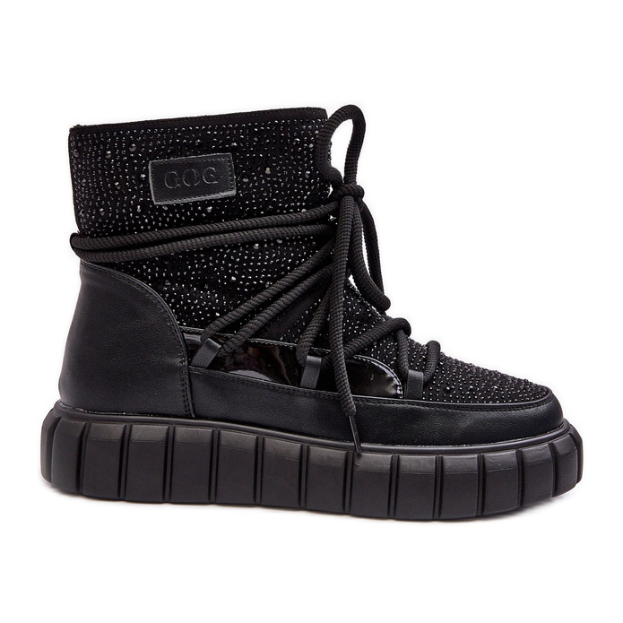 Izolirane čizme za snijeg ukrašene kamenčićima GOE MM2N4080 crne crno