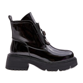 Lakirane ženske čizme s ukrasom, crne S.Barski MR870-53 crno