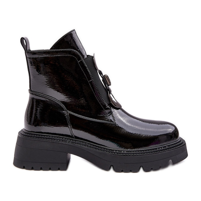 Lakirane ženske čizme s ukrasom, crne S.Barski MR870-53 crno