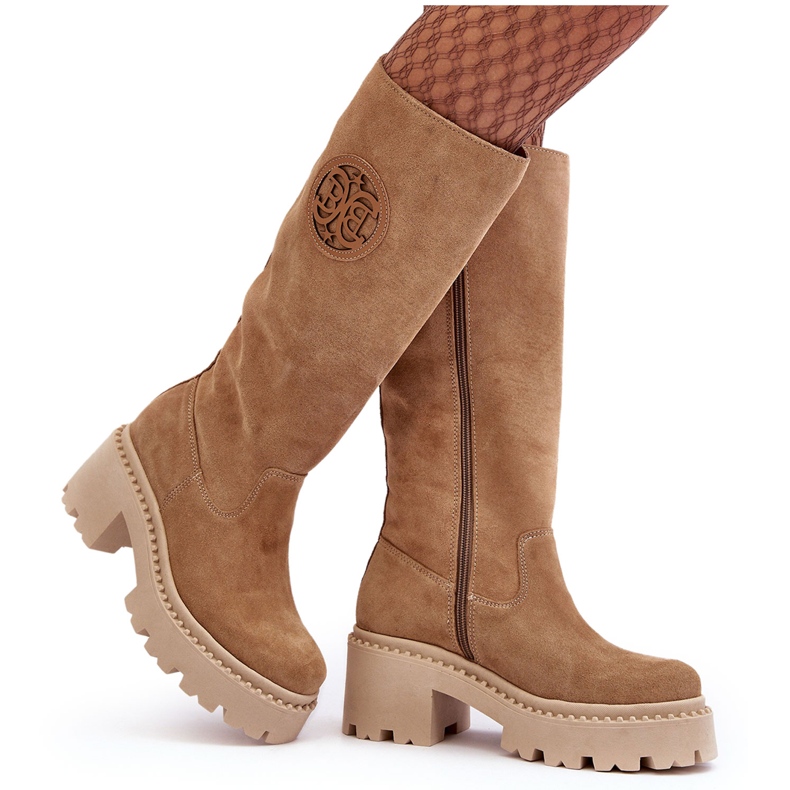 Lewski Shoes Ženske čizme preko koljena od brušene kože Bež Lewski 3367