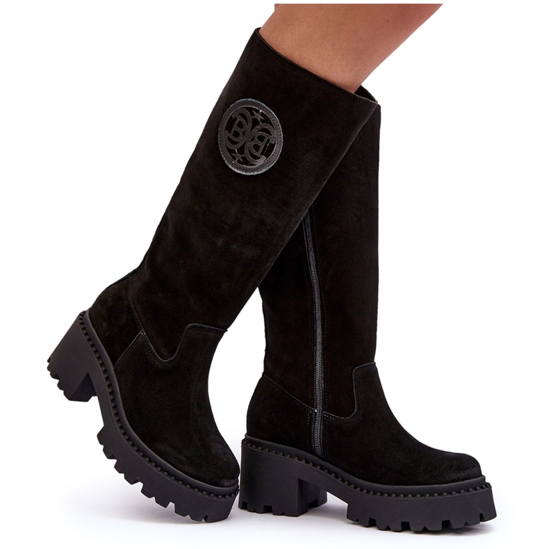 Lewski Shoes Ženske čizme preko koljena od brušene kože crne Lewski 3367 crno