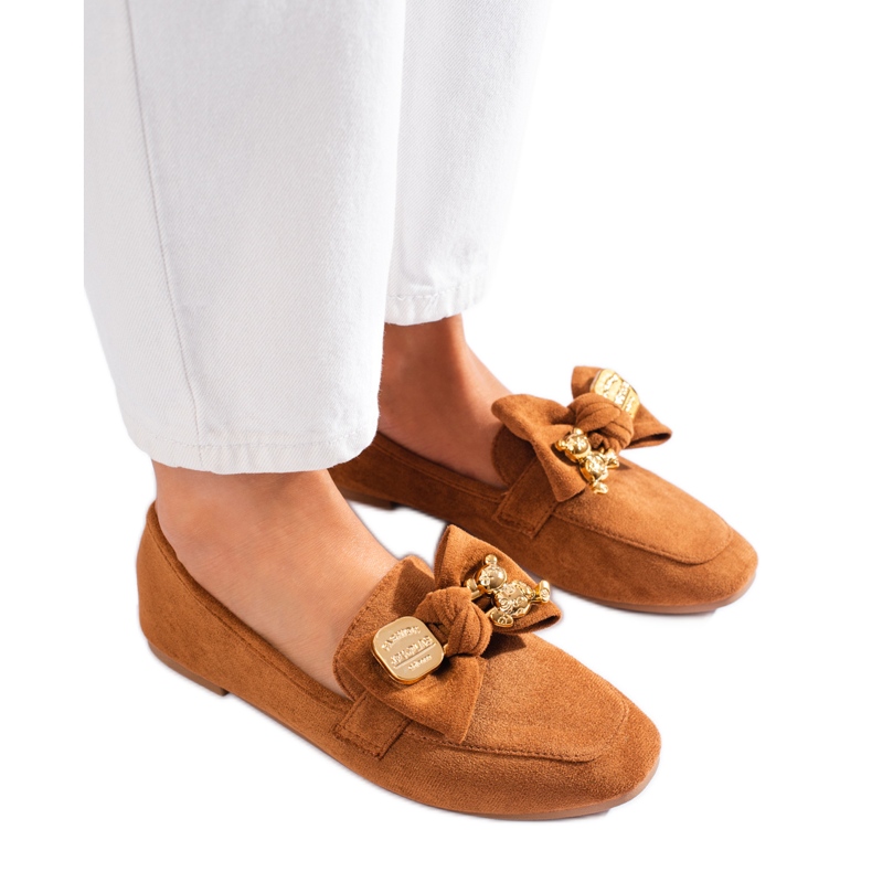 Shelovet ženske smeđe mokasine od brušene kože smeđa