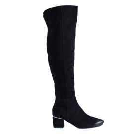 Vinceza crne čizme s niskom petom od brušene kože crno