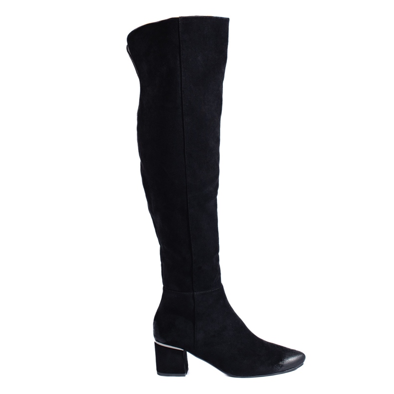 Vinceza crne čizme s niskom petom od brušene kože crno