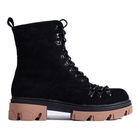 Radničke čizme na vezanje od brušene kože, crne, Vinceza crna