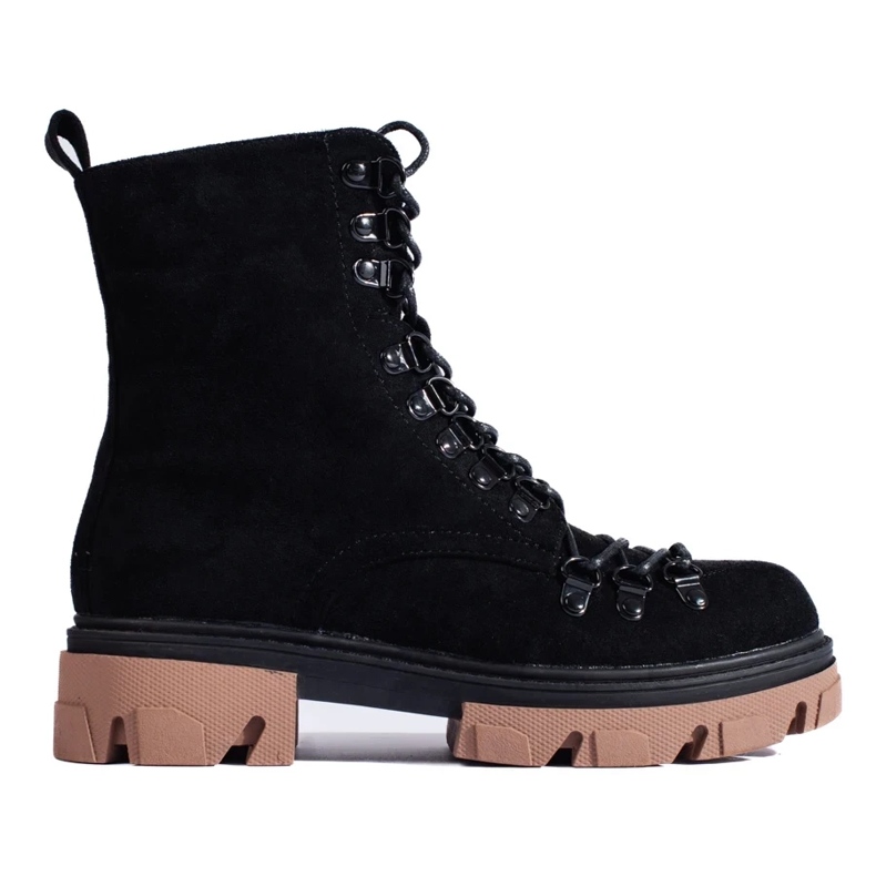 Radničke čizme na vezanje od brušene kože, crne, Vinceza crno