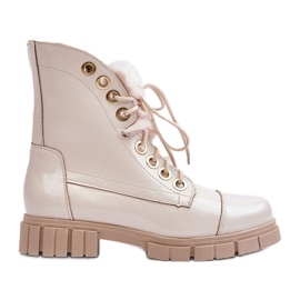 Lewski Shoes Ženske kožne čizme s krznom, svijetlo bež Lewski 3296