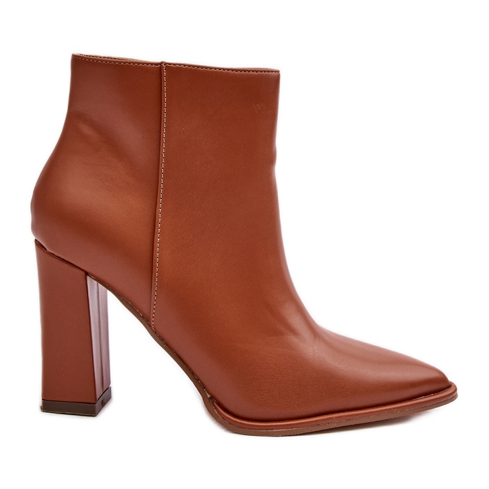 WS1 Ženske kožne gležnjače na visoku petu smeđe Saitane smeđa