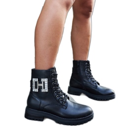 Inna Crne radničke cipele s ukrasnim Guevara cirkonima crna