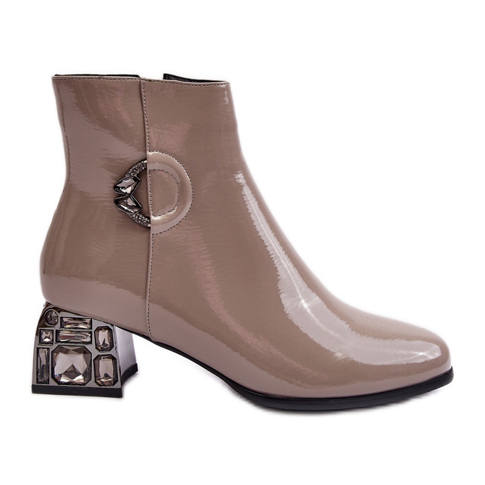 S.Barski Lakirane ženske gležnjače s ukrašenim visokim petama D&amp;A MR870-93 sive bež