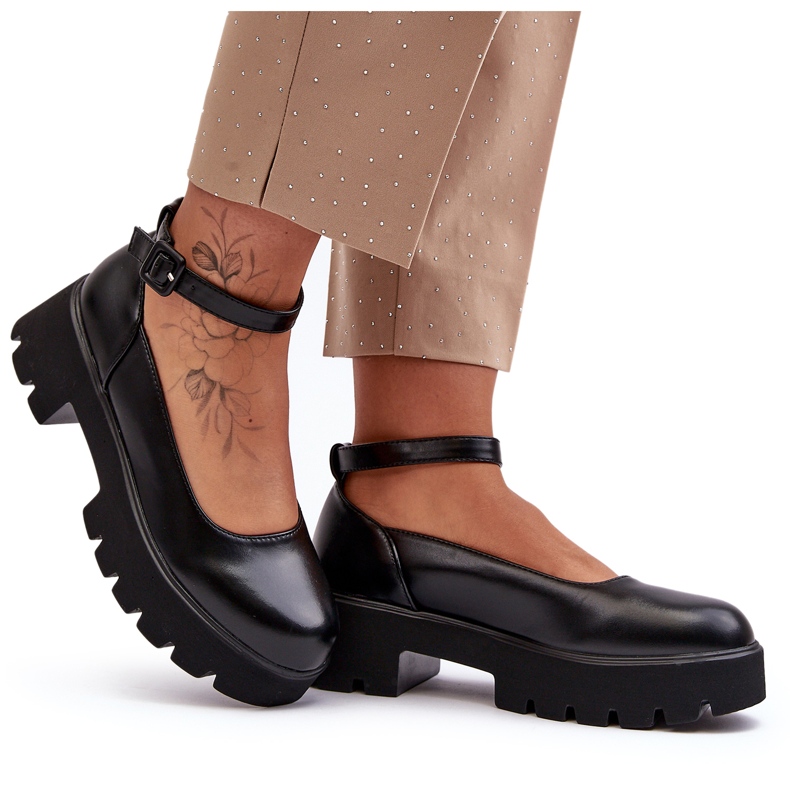 WS1 Ženske cipele na nisku petu s kopčom, crne, Owena crno